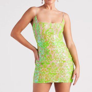 Women's Lime Green Sequin Bodycon Mini Dress Size Large